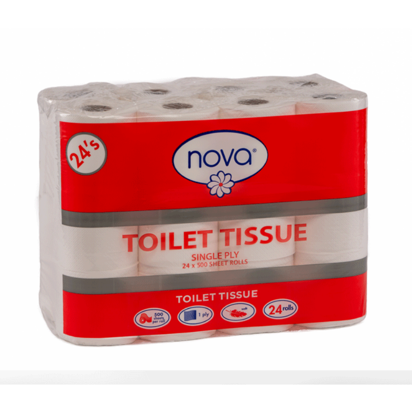 Nova Toilet Tissue 500 Sheets 1Ply Virgin (Pack of 48 Rolls)